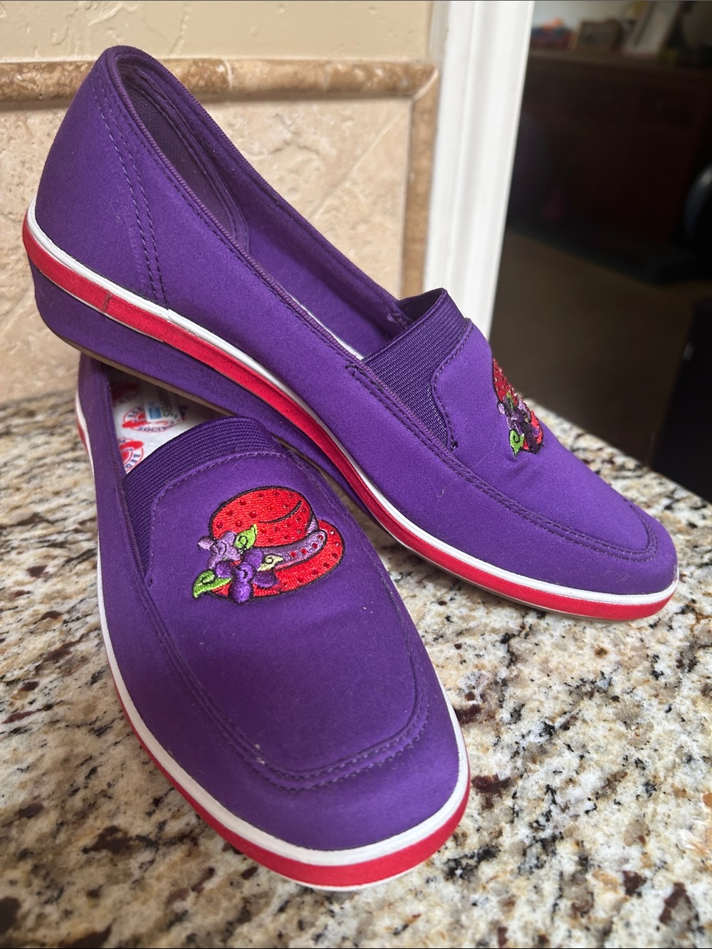 Grasshoppers Purple Slip-On Loafers with Red Accent